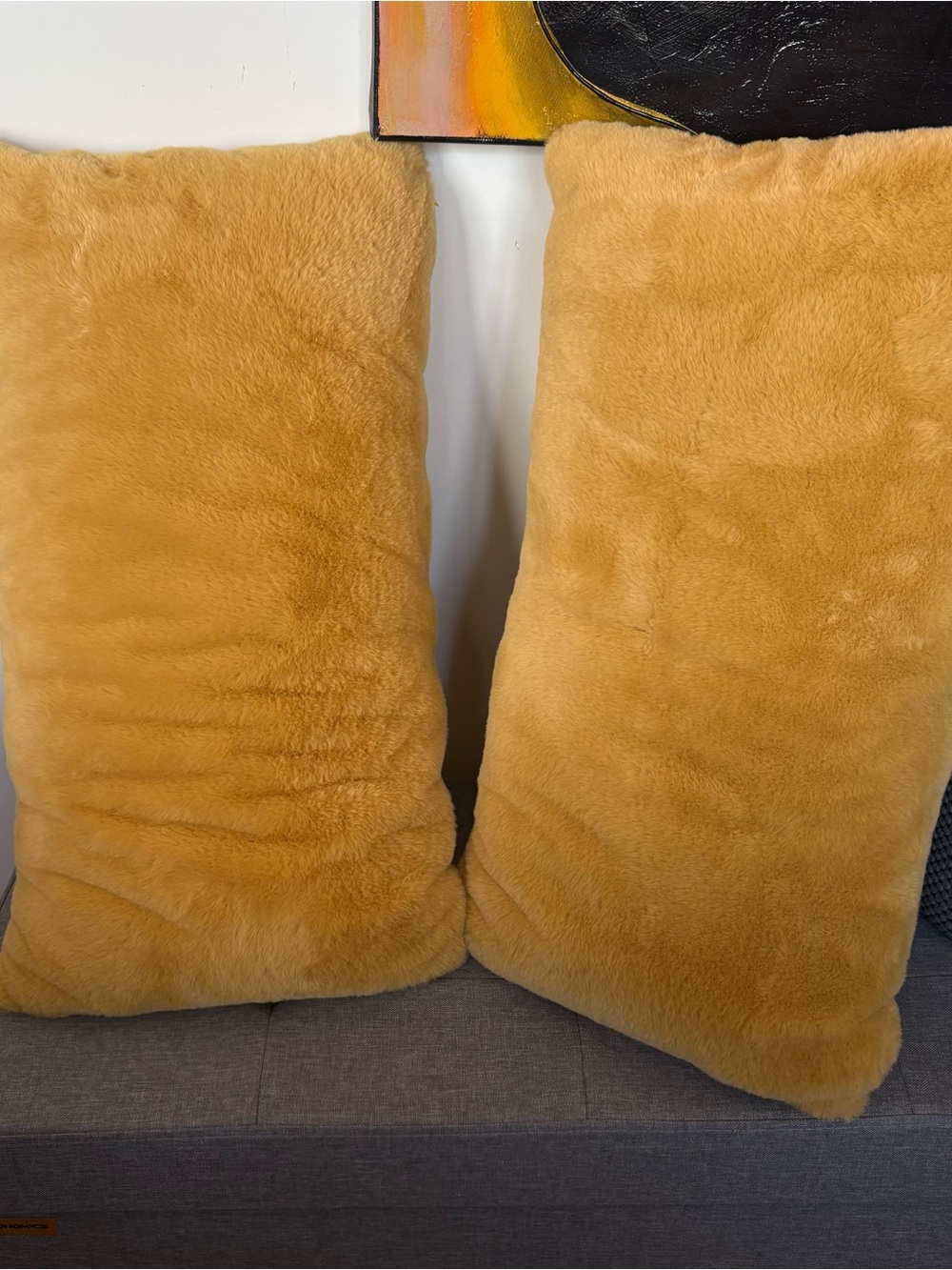 Soft Faux Fur Throw Pillow - Golden Yellow